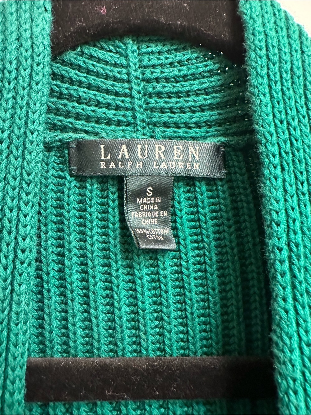 Ralph Lauren 100% Cotton Green Ribbed Shawl-Collar Cardigan - Picture 6 of 6